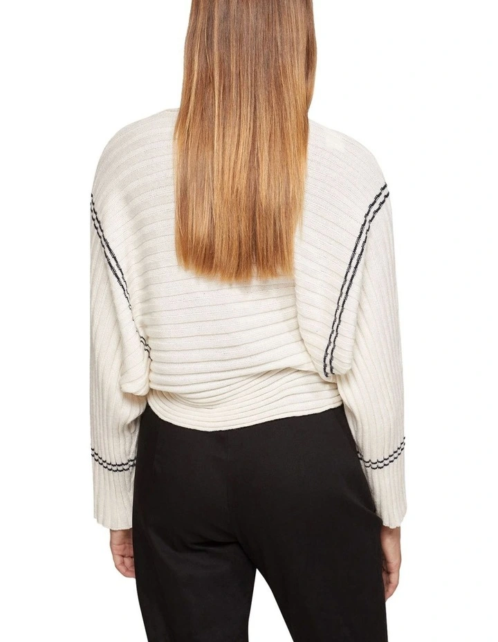 Lizzie Rib Knitted Pullover in White image 3