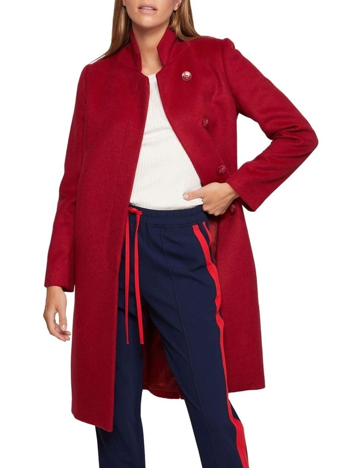 Olive Wool Rich Coat in Red image 5