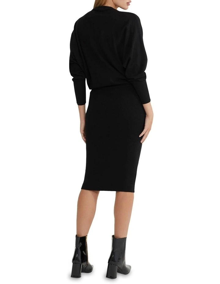 Francesca V-Neck Rib Knitted Dress in Black image 3