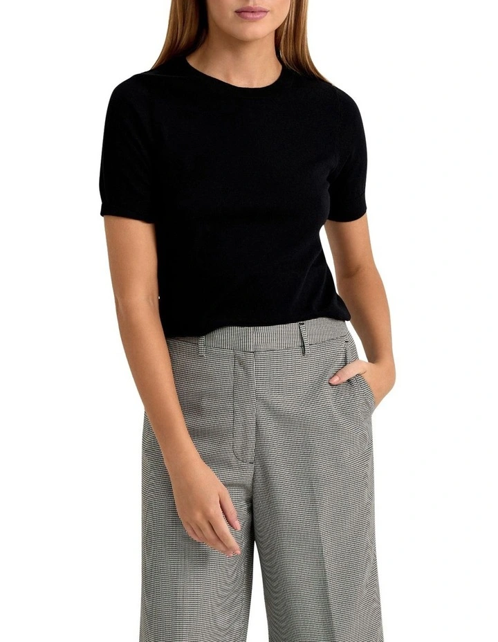 Grace Short Sleeve Knit Top in Black image 1