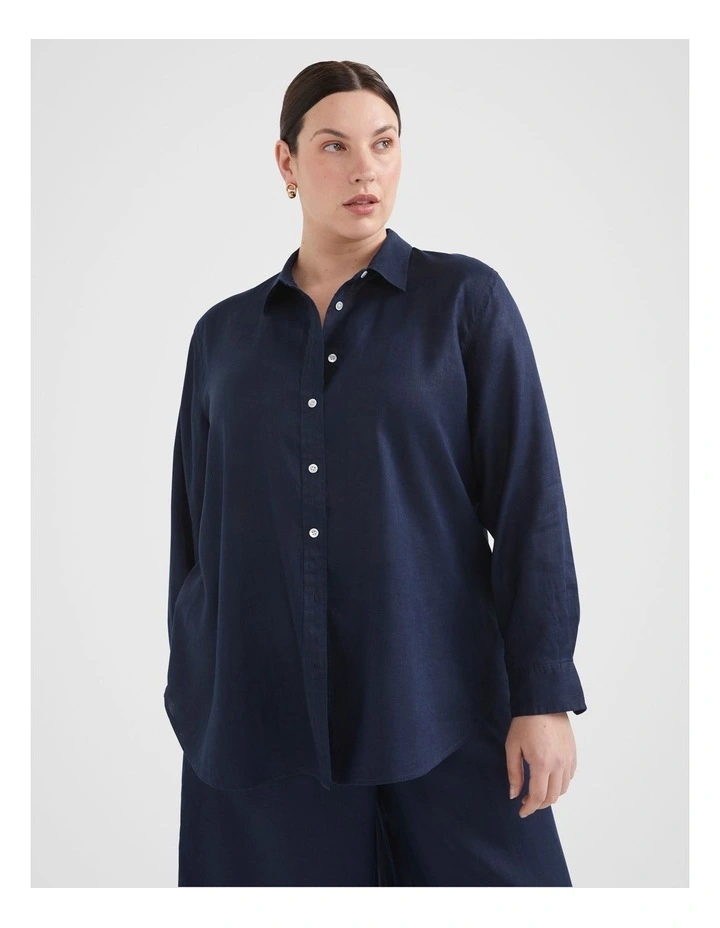 Common Standard Linen Shirt in French Navy image 1