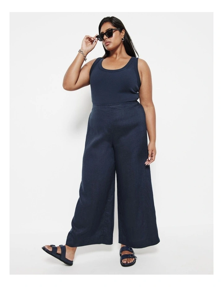 The Flat Front Linen Pant in French Navy image 5