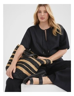 The Linen Short Sleeve Tunic Top in Black