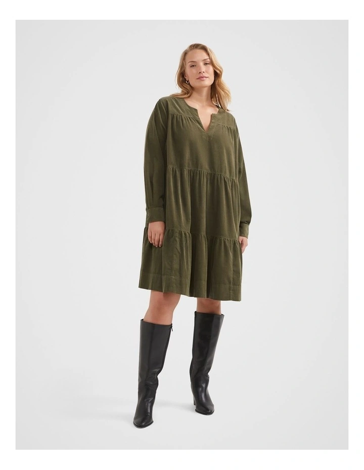 The Soft Washed Cord Dress in Slate Green image 1