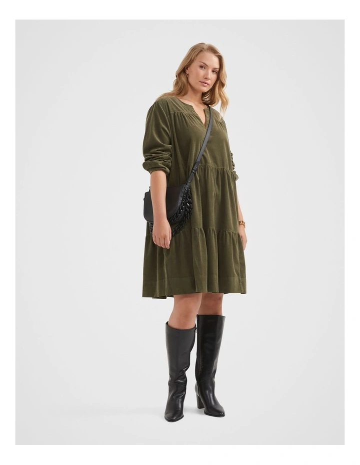 The Soft Washed Cord Dress in Slate Green image 4