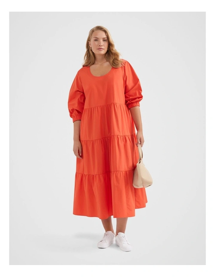 The Washed Cotton Poplin Tiered Dress in Burnt Orange image 1