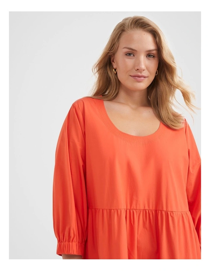The Washed Cotton Poplin Tiered Dress in Burnt Orange image 2