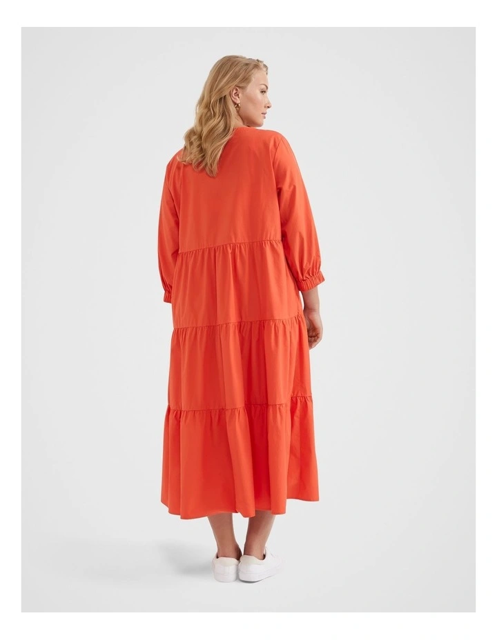The Washed Cotton Poplin Tiered Dress in Burnt Orange image 3