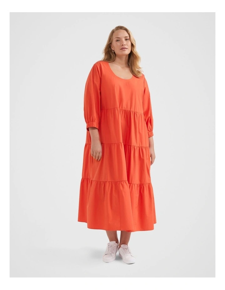 The Washed Cotton Poplin Tiered Dress in Burnt Orange image 4