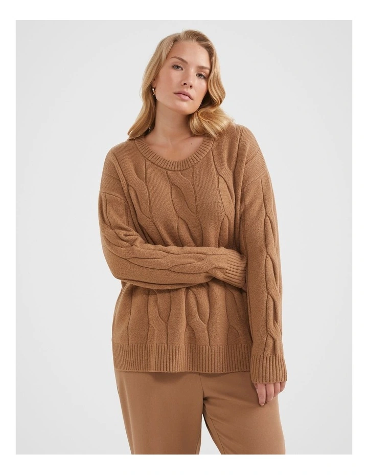 The Soft Wool Cable Knit Jumper in Camel image 1