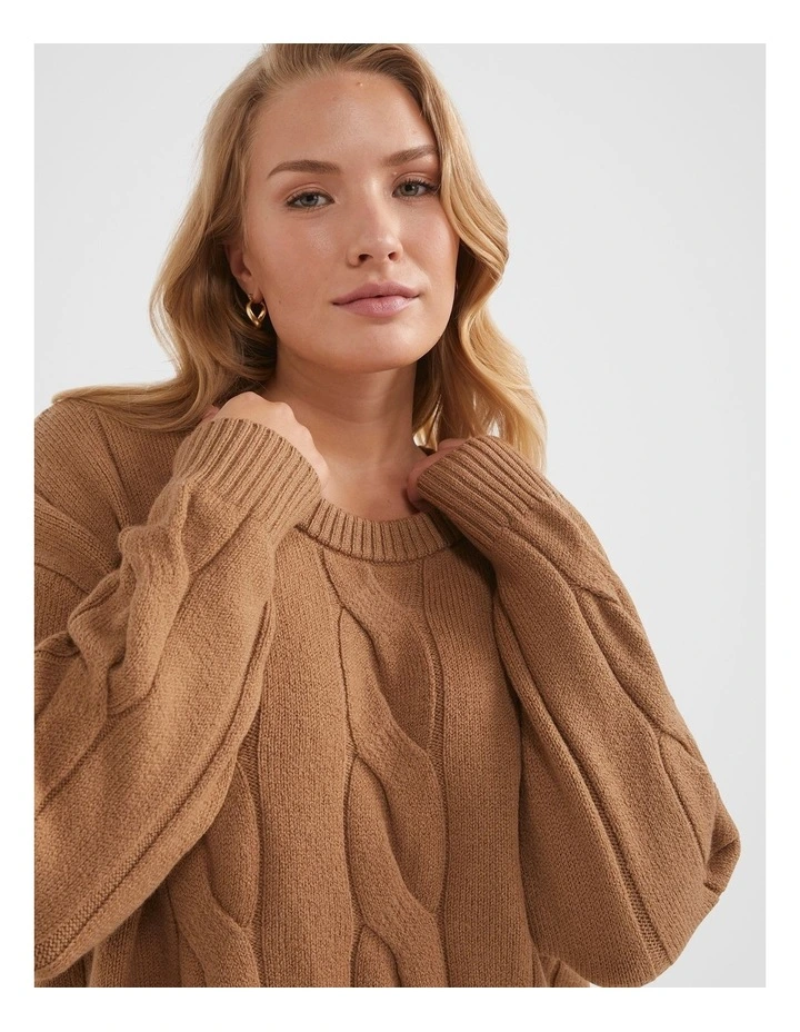 The Soft Wool Cable Knit Jumper in Camel image 3
