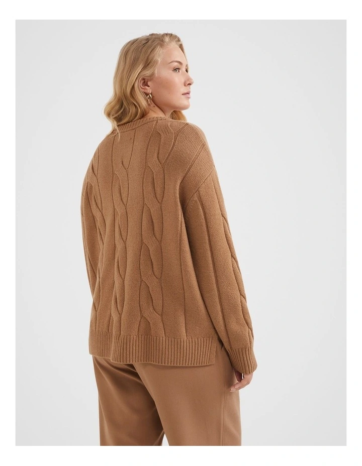 The Soft Wool Cable Knit Jumper in Camel image 4