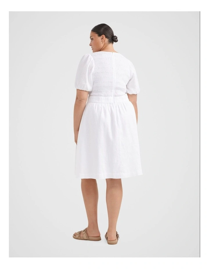 The Shirred Bodice V-neck Dress in White image 6