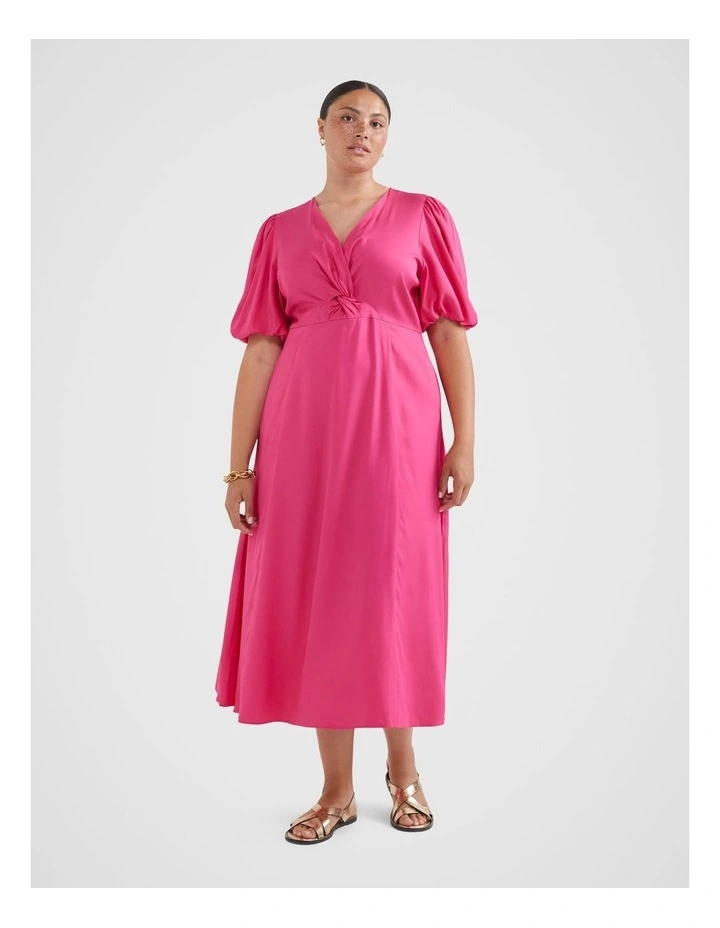 The Twist Front Fit And Flare Dress in Hot Pink image 1