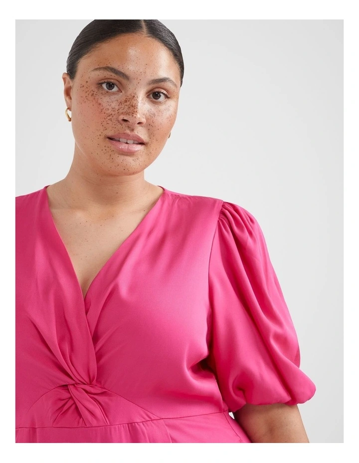 The Twist Front Fit And Flare Dress in Hot Pink image 2