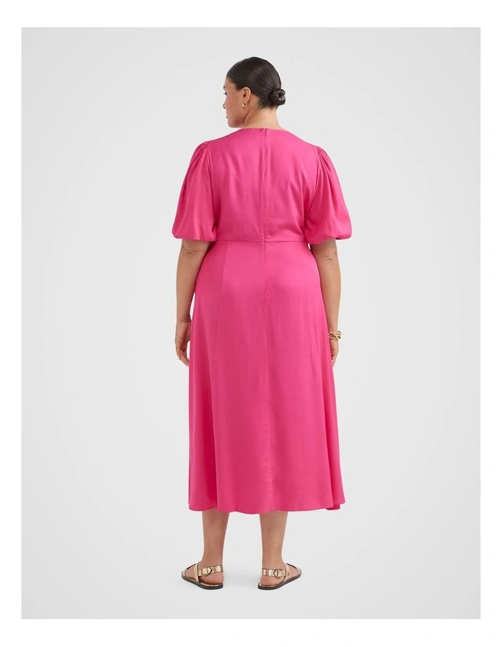 The Twist Front Fit And Flare Dress in Hot Pink image 3