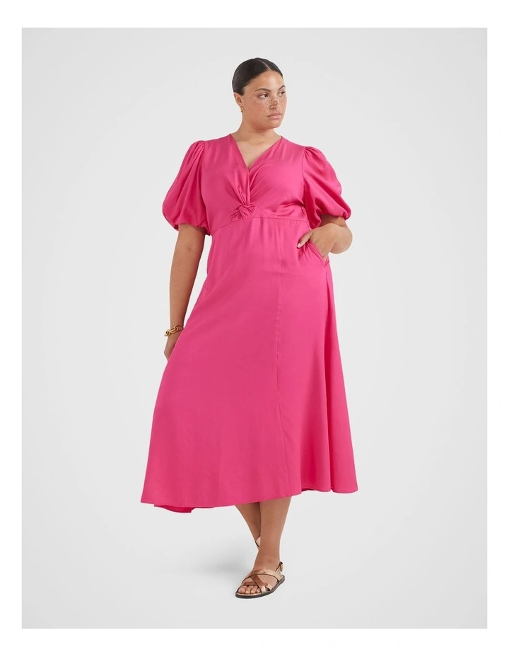 The Twist Front Fit And Flare Dress in Hot Pink image 4