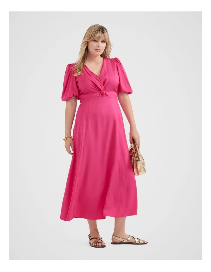 The Twist Front Fit And Flare Dress in Hot Pink image 5