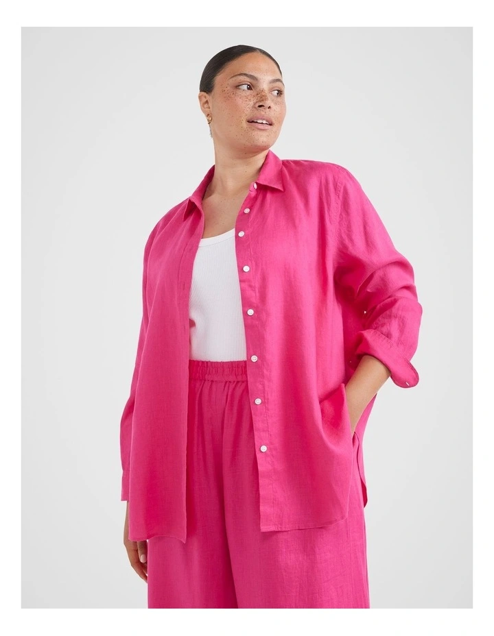 Common Standard Linen Shirt in Hot Pink image 1