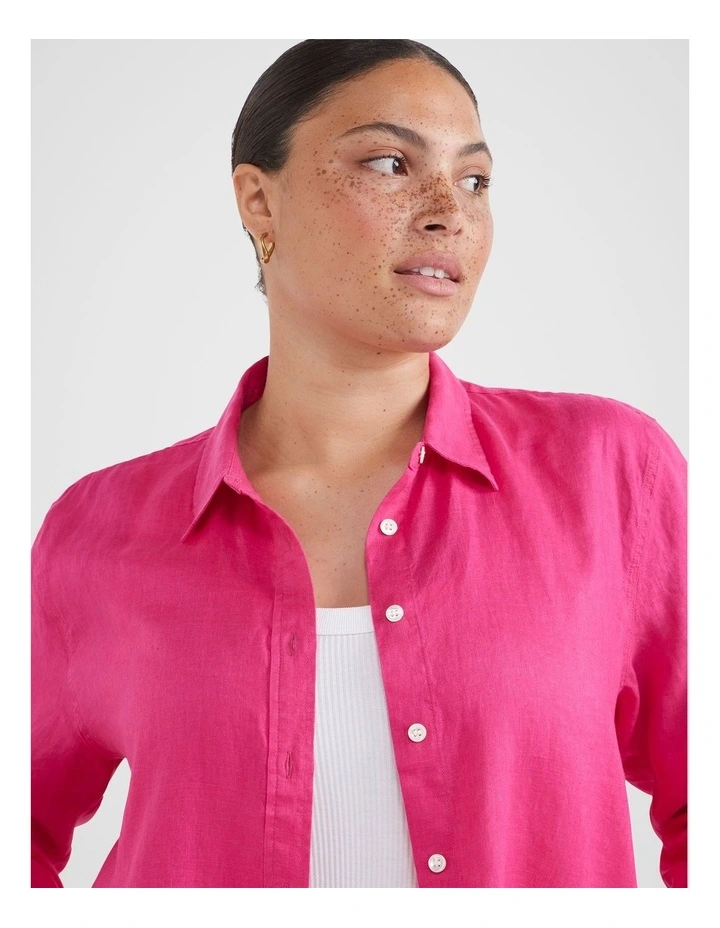 Common Standard Linen Shirt in Hot Pink image 2