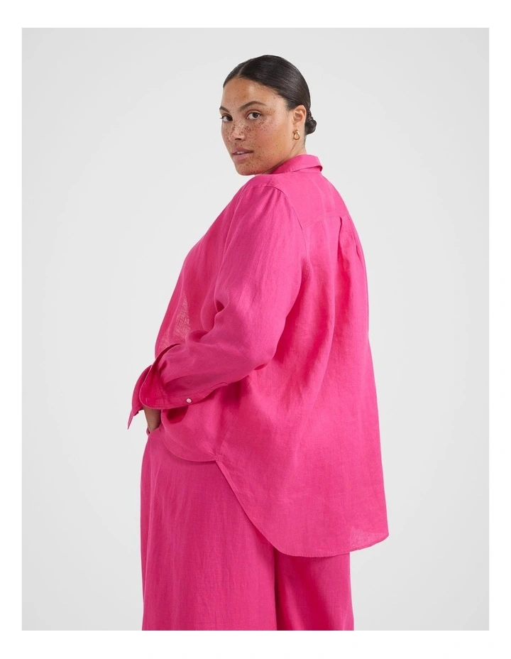 Common Standard Linen Shirt in Hot Pink image 3