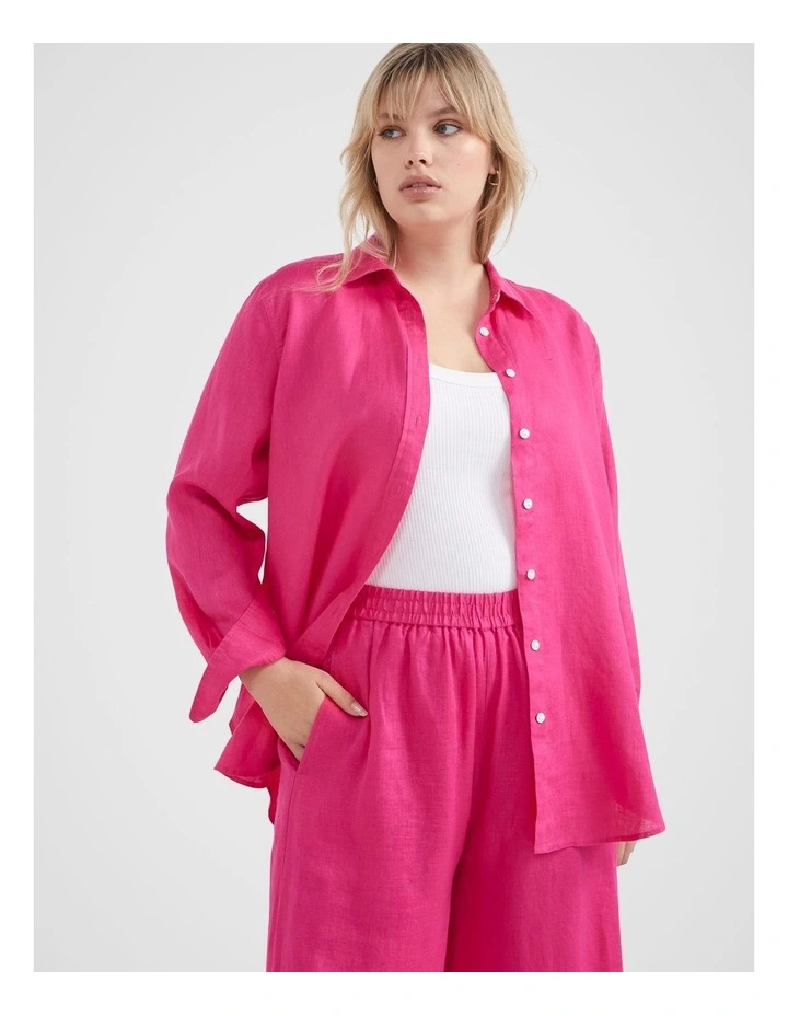 Common Standard Linen Shirt in Hot Pink image 5