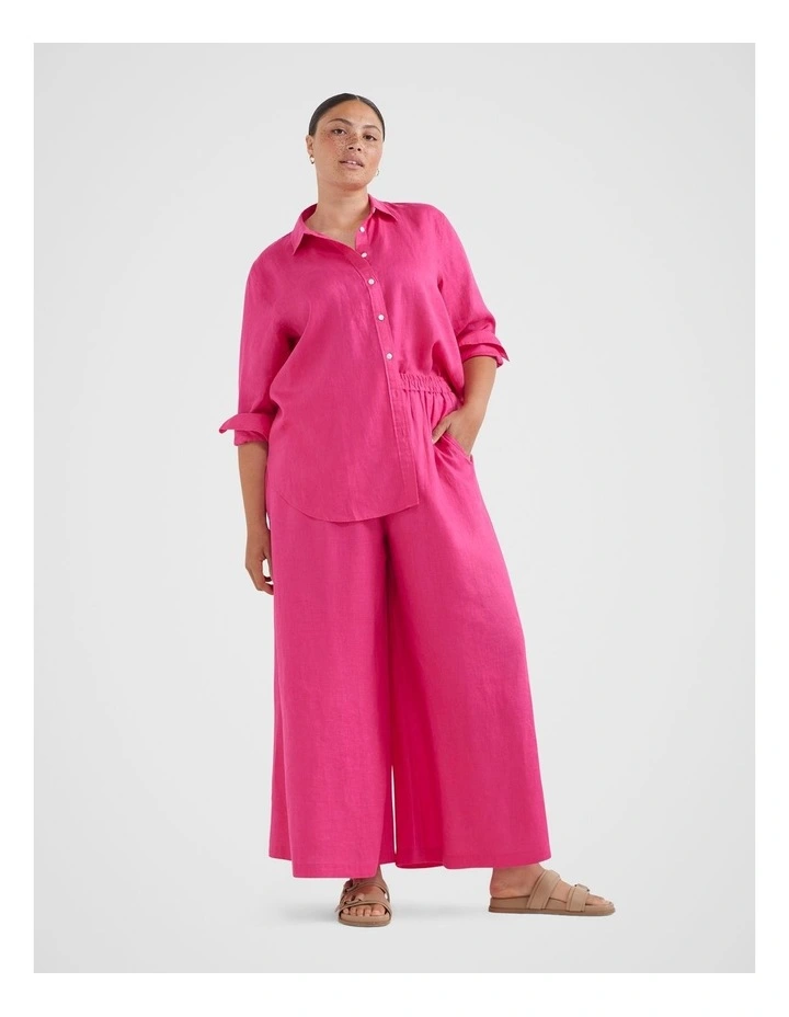 The Lightweight Linen Palazzo Pant in Hot Pink image 1