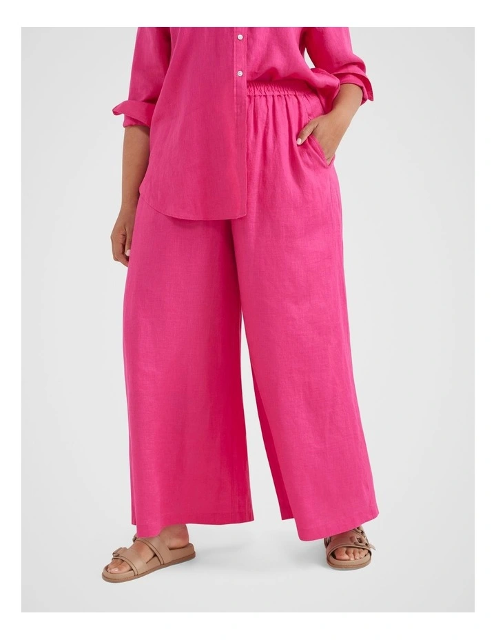 The Lightweight Linen Palazzo Pant in Hot Pink image 2