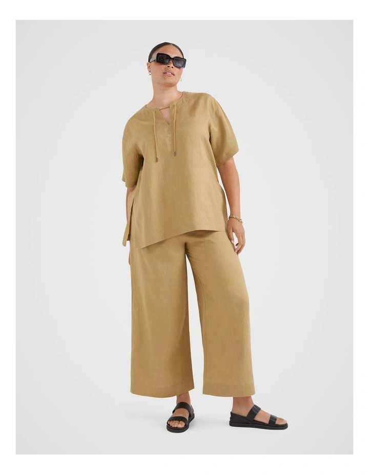 The Flat Front Linen Pant in Sahara image 1