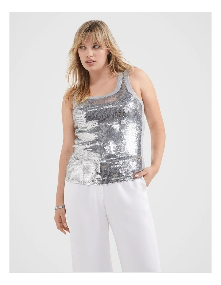 The Sequin Tank Top in Silver image 1