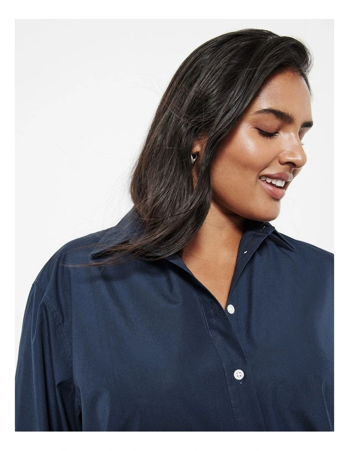 Commonry The Cotton Curved Hem Shirt In French Navy MYER
