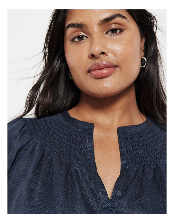 The Broderie Linen Top in French Navy image 3