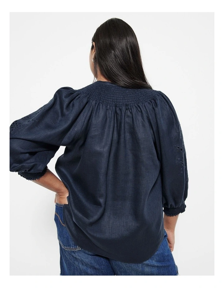 The Broderie Linen Top in French Navy image 5