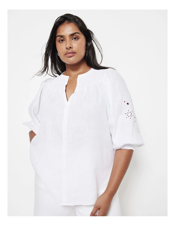 The Broderie Linen Top in White image 1