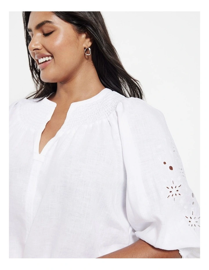 The Broderie Linen Top in White image 2