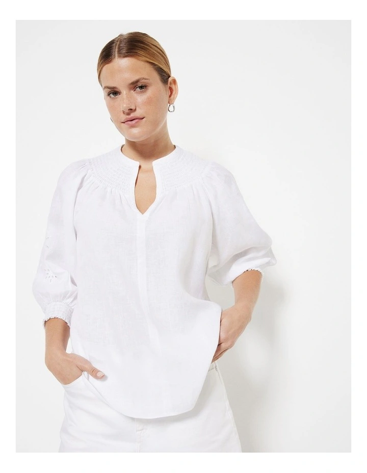 The Broderie Linen Top in White image 5