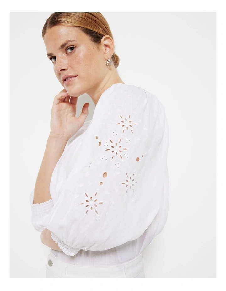 The Broderie Linen Top in White image 6