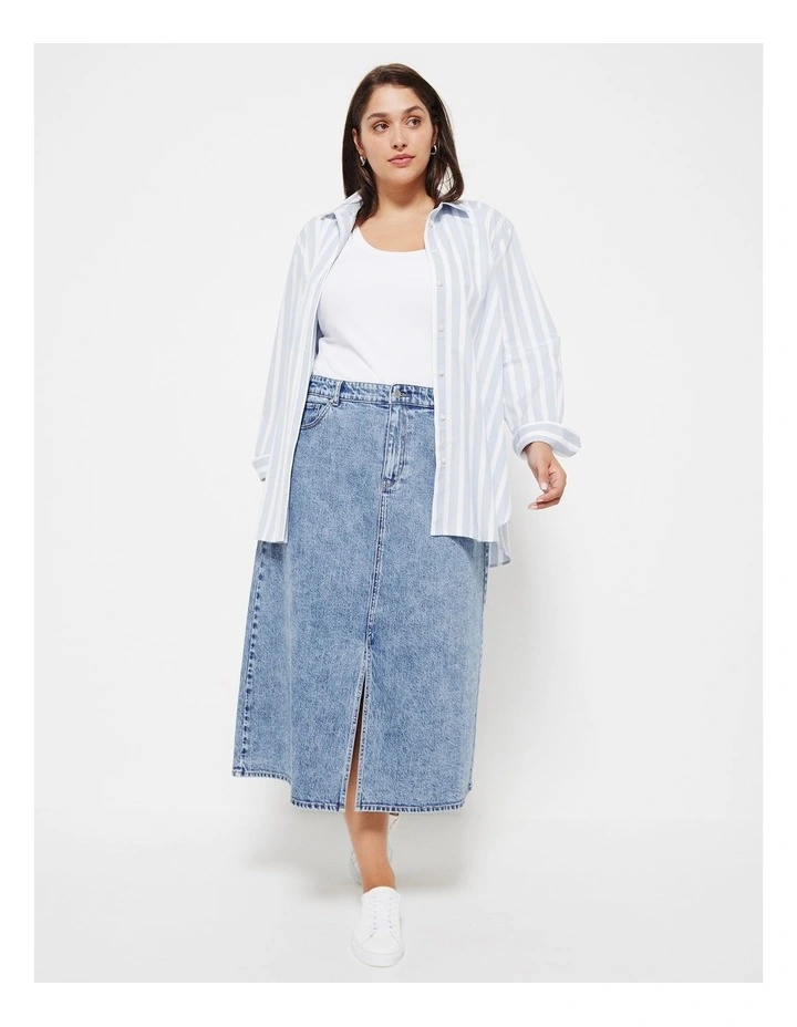 The A Line Midi Denim Skirt in Blue image 4