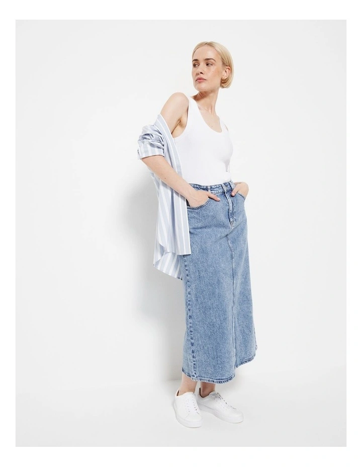 The A Line Midi Denim Skirt in Blue image 5