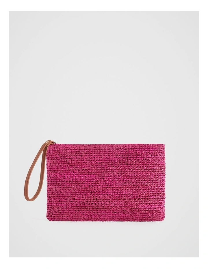 The Porto Raffia Clutch in Hot Pink image 1