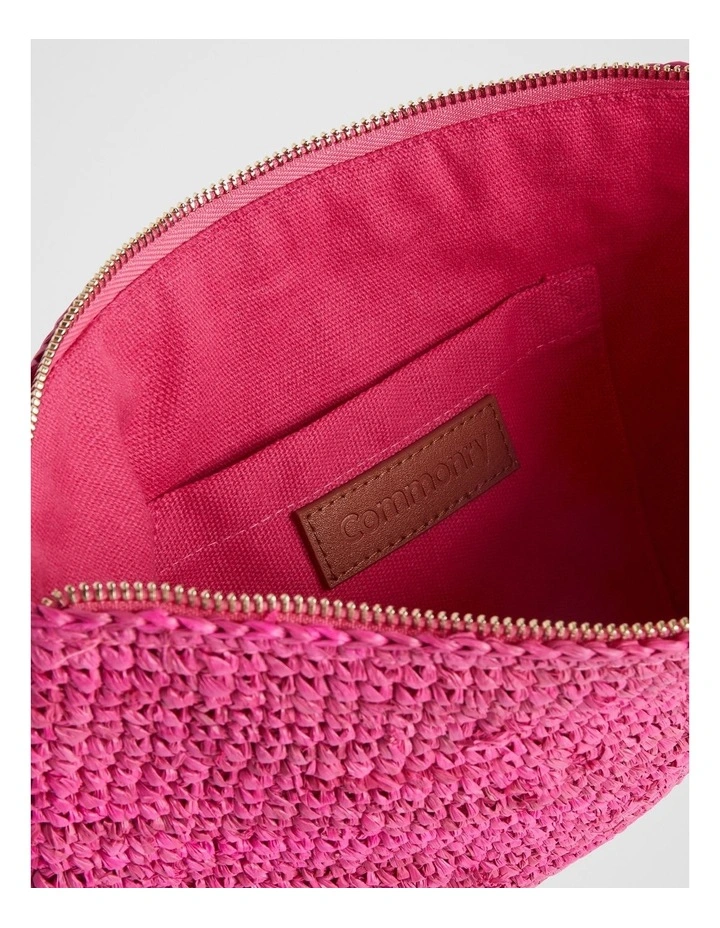 The Porto Raffia Clutch in Hot Pink image 2