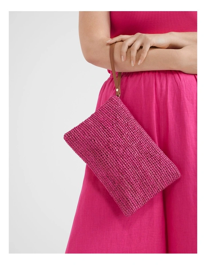 The Porto Raffia Clutch in Hot Pink image 3