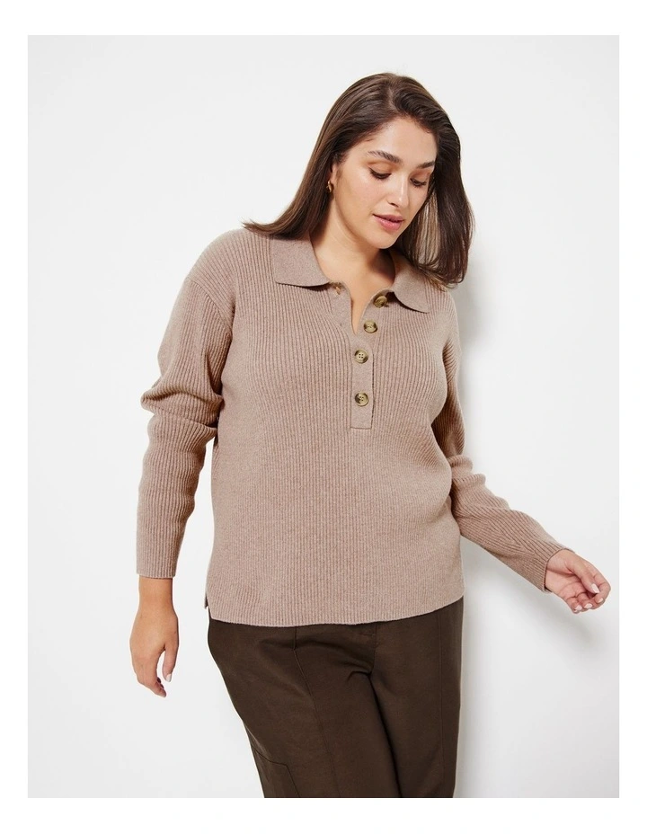 The Polo Knit Jumper in Mocha image 1