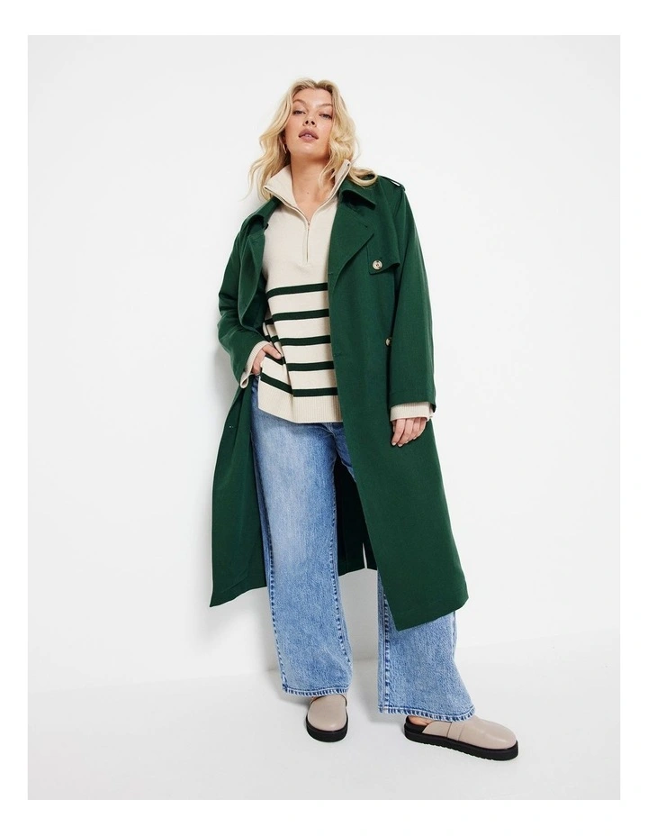 The Long Sleeve Zip Polo Shirt in Dark Green Stripe image 4