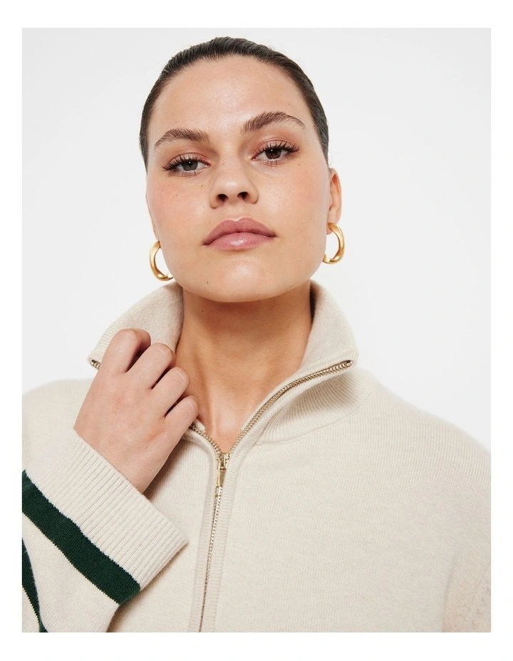 The Long Sleeve Zip Polo Shirt in Dark Green Stripe image 6