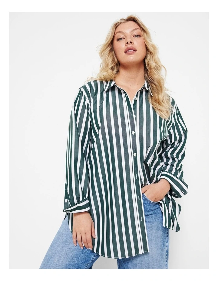 The Common Standard Poplin Stripe Shirt in Dark Green image 1
