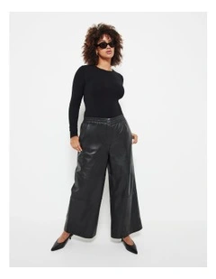 Leather Wide Leg Pant in Black