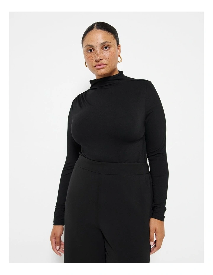 Gathered Shoulder Top in Black image 1