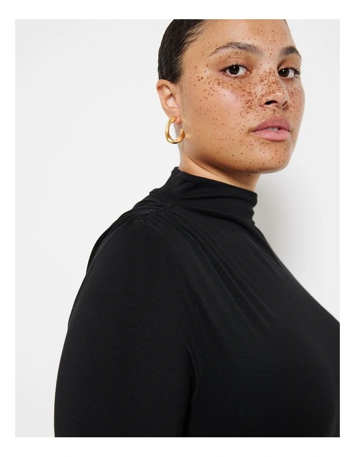 Gathered Shoulder Top in Black image 3