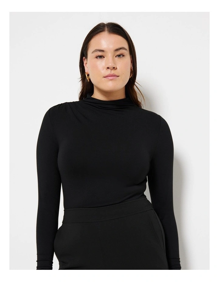 Gathered Shoulder Top in Black image 5